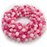 1 Long String about 32 inches long, approx. 100~103 Beads in string, Fine quality of 8mm Size dual Color Crackle Glass beads for jewelry making. Dark Pink and White