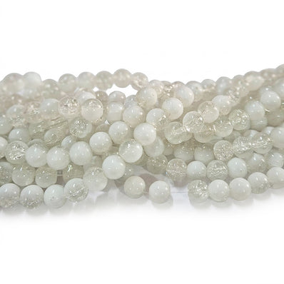 1 Long String about 32 inches long, approx. 100~103 Beads in string, Fine quality of 8mm Size dual Color Crackle Glass beads for jewelry making. Milky white and White