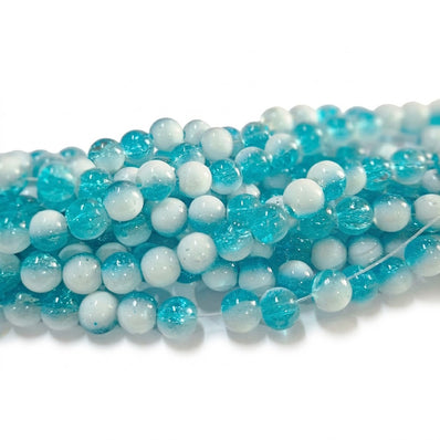 1 Long String about 32 inches long, approx. 100~103 Beads in string, Fine quality of 8mm Size dual Color Crackle Glass beads for jewelry making. Turquoise and White