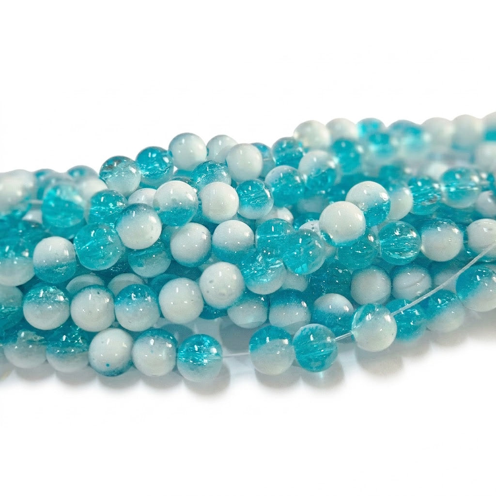 1 Long String about 32 inches long, approx. 100~103 Beads in string, Fine quality of 8mm Size dual Color Crackle Glass beads for jewelry making. Turquoise and White