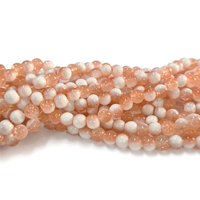 1 Long String about 32 inches long, approx. 140 Beads in string, Fine quality of 6mm Size dual Color Crackle Glass beads for jewelry making. Peach and White Color