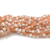 1 Long String about 32 inches long, approx. 140 Beads in string, Fine quality of 6mm Size dual Color Crackle Glass beads for jewelry making. Peach and White Color