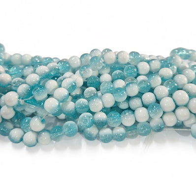 1 Long String about 32 inches long, approx. 140 Beads in string, Fine quality of 6mm Size dual Color Crackle Glass beads for jewelry making. Turquoise and White Color
