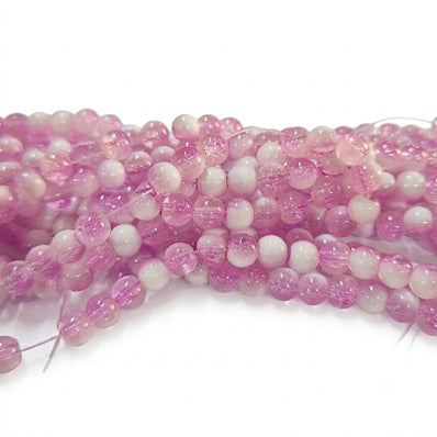 1 Long String about 32 inches long, approx. 140 Beads in string, Fine quality of 6mm Size dual Color Crackle Glass beads for jewelry making. Lavender and White Color