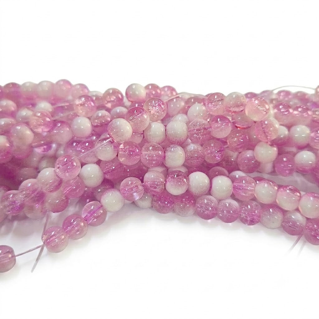 1 Long String about 32 inches long, approx. 140 Beads in string, Fine quality of 6mm Size dual Color Crackle Glass beads for jewelry making. Lavender and White Color