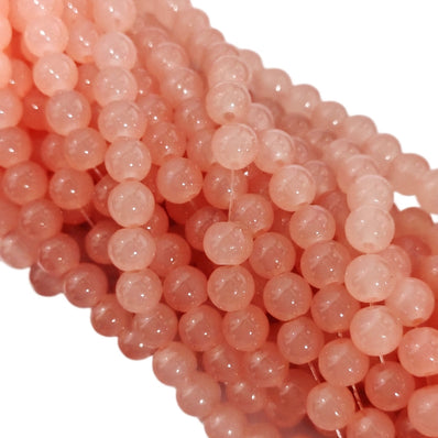 8mm Jelly Glass Beads Dyed Peach Pink Color – Approx. 100-102 Pcs Per String for Jewelry Making & DIY Crafts
