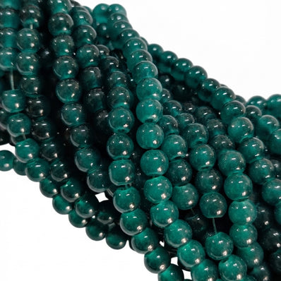 6mm Jelly Glass Beads Dyed Teal Green Color – Approx. 135-140 Pcs Per String for Jewelry Making & DIY Crafts