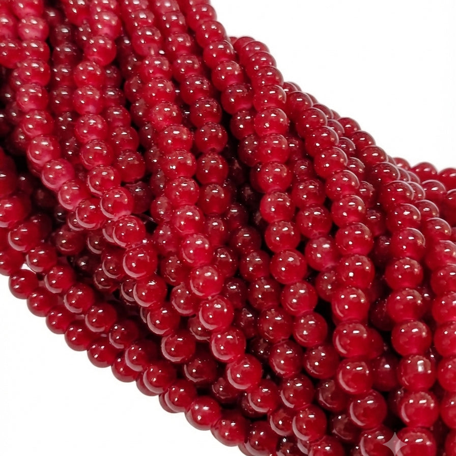 6mm Jelly Glass Beads Dyed Ruby Red Color – Approx. 135-140 Pcs Per String for Jewelry Making & DIY Crafts