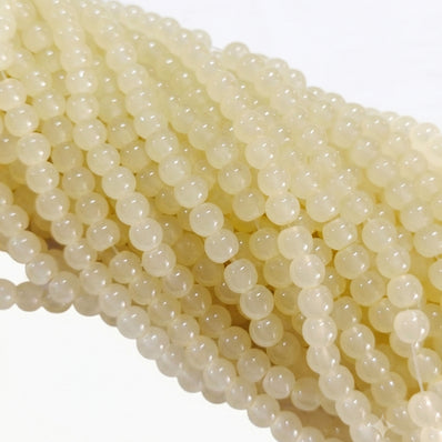 6mm Jelly Glass Beads Dyed Ivory Cream Color – Approx. 135-140 Pcs Per String for Jewelry Making & DIY Crafts
