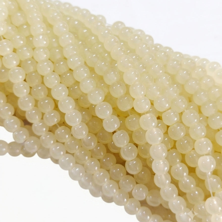 6mm Jelly Glass Beads Dyed Ivory Cream Color – Approx. 135-140 Pcs Per String for Jewelry Making & DIY Crafts