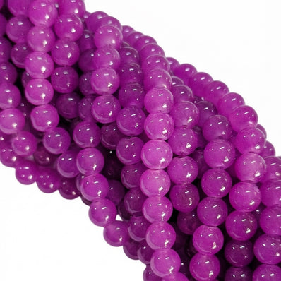 8mm Jelly Glass Beads Dyed Purple Pink (Fuchsia) Color – Approx. 100-102 Pcs Per String for Jewelry Making & DIY Crafts