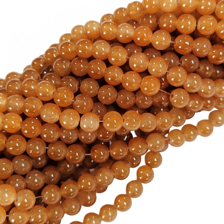 8mm Jelly Glass Beads Dyed Honey Brown Color – Approx. 100-102 Pcs Per String for Jewelry Making & DIY Crafts