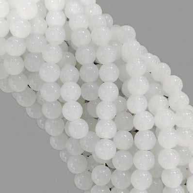 8mm Jelly Glass Beads Dyed White Color – Approx. 100-102 Pcs Per String for Jewelry Making & DIY Crafts