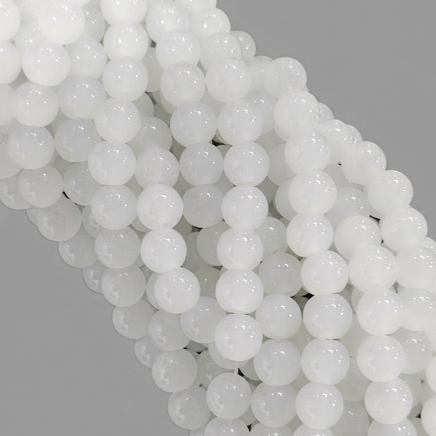 8mm Jelly Glass Beads Dyed White Color – Approx. 100-102 Pcs Per String for Jewelry Making & DIY Crafts