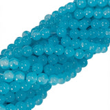 8mm Jelly Glass Beads Dyed Aqua Blue Color – Approx. 100-102 Pcs Per String for Jewelry Making & DIY Crafts