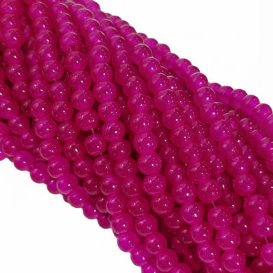 6mm Dark Pink Dyed Jelly Glass Round Beads for Jewellery Making – Approx. 135–140 Beads Per String