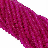 6mm Dark Pink Dyed Jelly Glass Round Beads for Jewellery Making – Approx. 135–140 Beads Per String