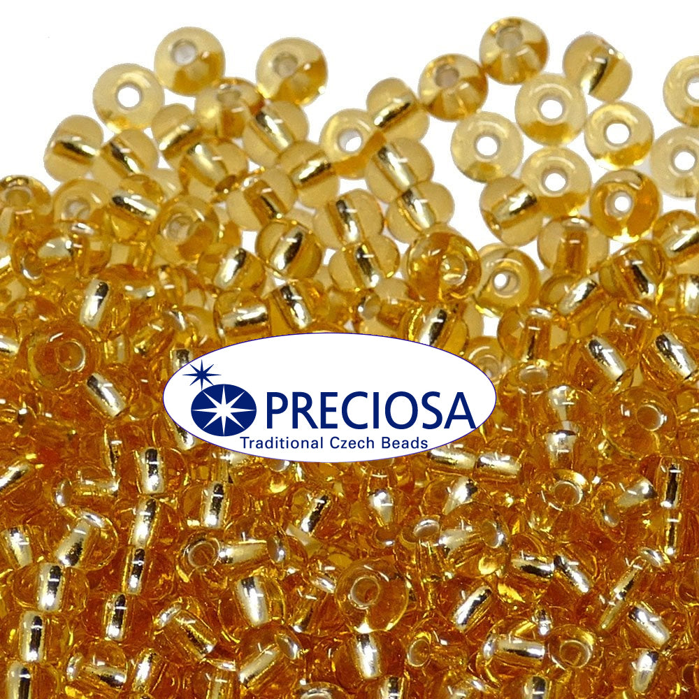 Preciosa Czech Glass Seed Beads 6/0 Size (4mm) Sold Per pack of 20 Grams, Gold Silver line color