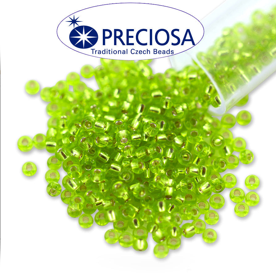 Preciosa Czech Glass Seed Beads 6/0 Size (4mm) Sold Per pack of 20 Grams, Lime Silver line color