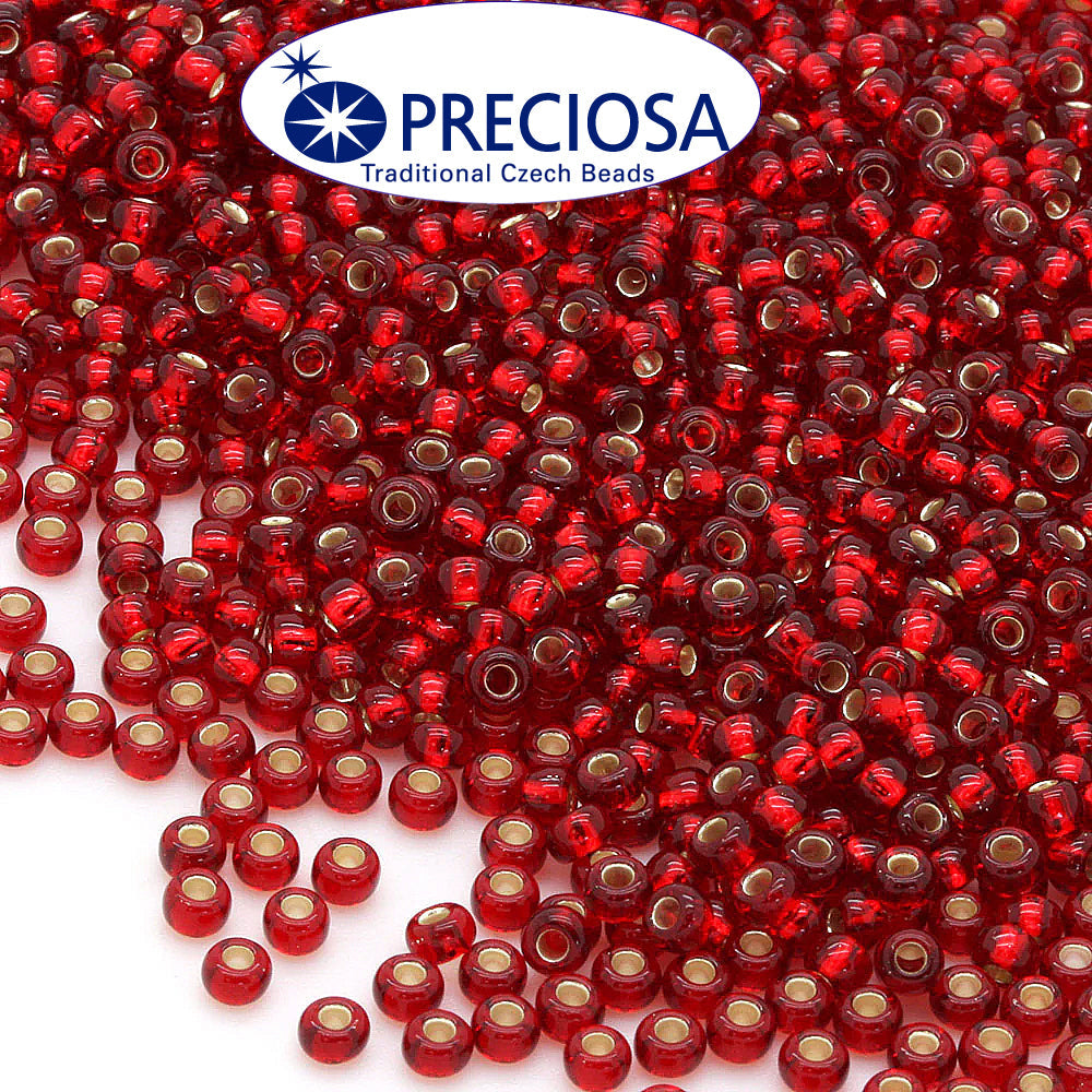 Preciosa Czech Glass Seed Beads 6/0 Size (4mm) Sold Per pack of 20 Grams, Red Silver line color