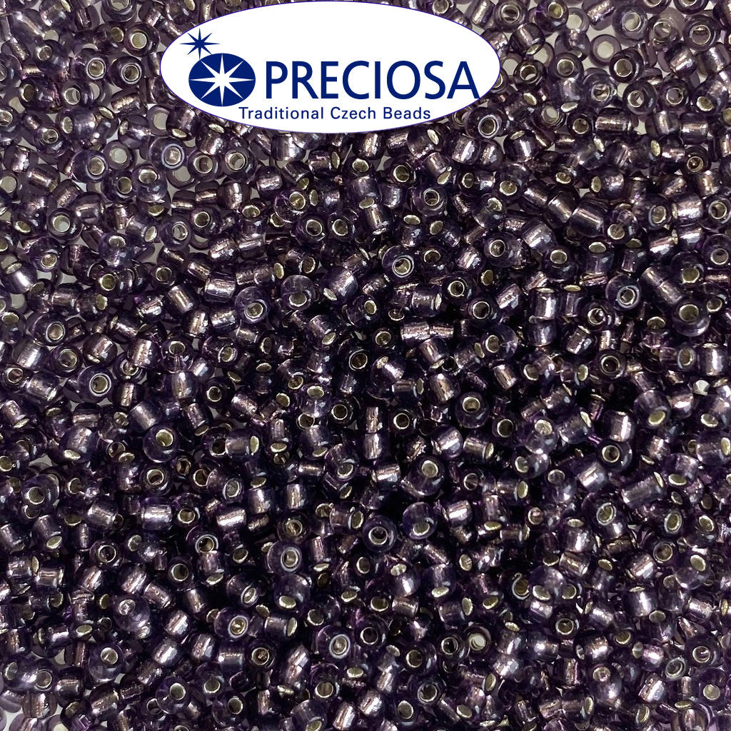 Preciosa Czech Glass Seed Beads 11/0 Size (2mm) Sold Per pack of 20 Grams, Purple silver line color