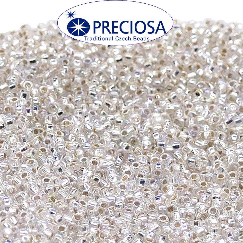 Preciosa Czech Glass Seed Beads 11/0 Size (2mm) Sold Per pack of 20 Grams, White Silver Line color