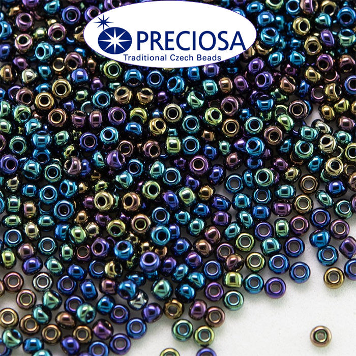 Preciosa Czech Glass Seed Beads 11/0 Size (2mm) Sold Per pack of 20 Grams, Black Rainbow color