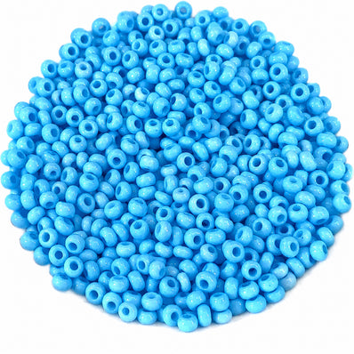 Preciosa Czech Glass Seed Beads 6/0 Size (4mm) Sold Per pack of 20 Grams, Turquoise Opaque Color on white background