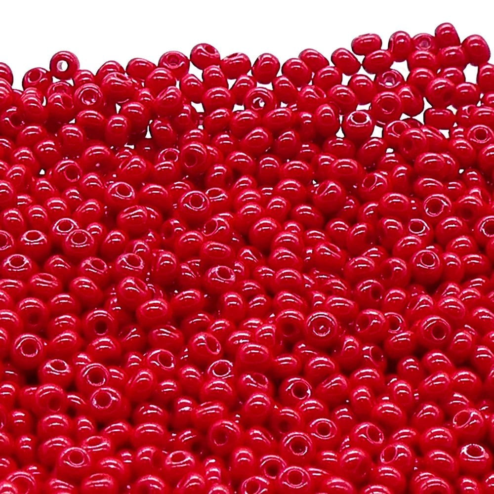 Preciosa Czech Glass Seed Beads 6/0 Size (4mm) Sold Per pack of 20 Grams, Red Opaque Color on white background