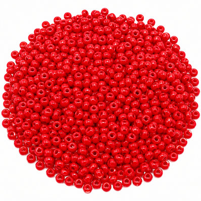 Preciosa Czech Glass Seed Beads 6/0 Size (4mm) Sold Per pack of 20 Grams, Red Opaque Color on white background