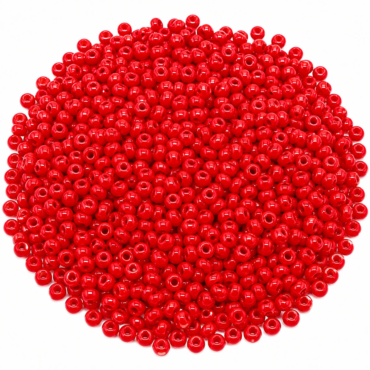 Preciosa Czech Glass Seed Beads 6/0 Size (4mm) Sold Per pack of 20 Grams, Red Opaque Color on white background