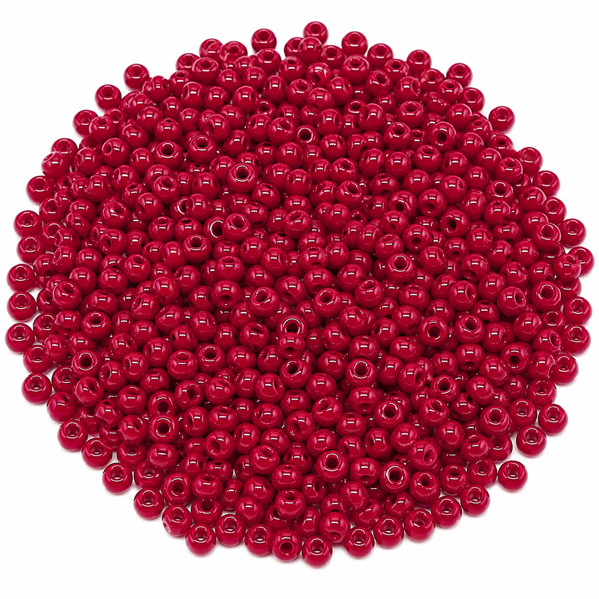 Preciosa Czech Glass Seed Beads 6/0 Size (4mm) Sold Per pack of 20 Grams, Red Opaque Color on white background