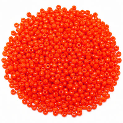 Preciosa Czech Glass Seed Beads 6/0 Size (4mm) Sold Per pack of 20 Grams, Orange Opaque Color on white background