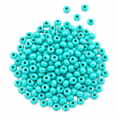 Preciosa Czech Glass Seed Beads 6/0 Size (4mm) Sold Per pack of 20 Grams, Teal Turquoise Opaque Color on white background
