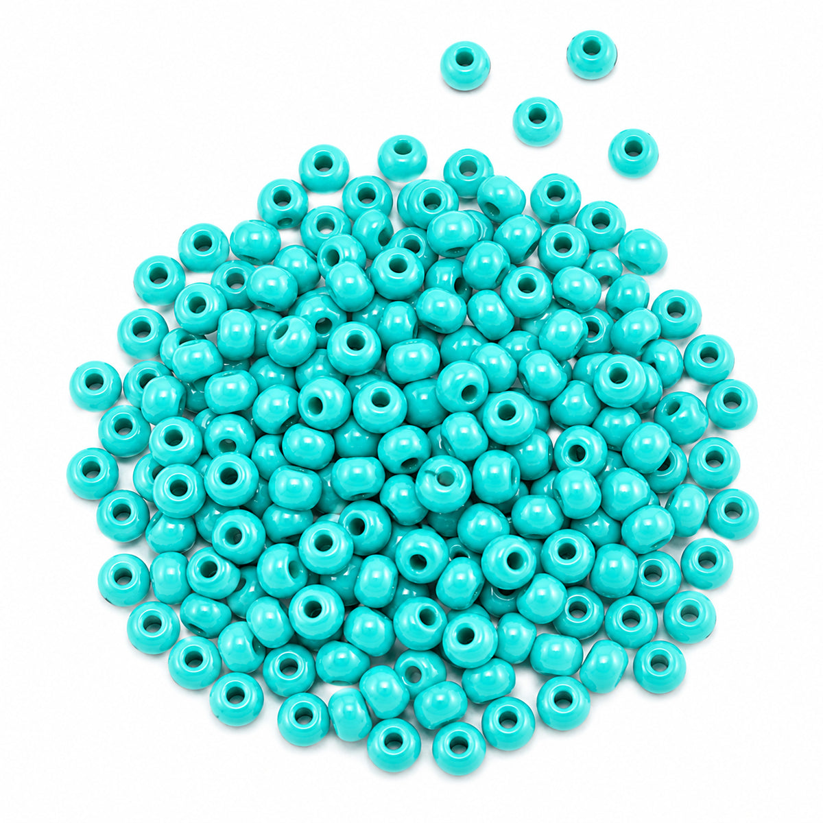 Preciosa Czech Glass Seed Beads 6/0 Size (4mm) Sold Per pack of 20 Grams, Teal Turquoise Opaque Color on white background