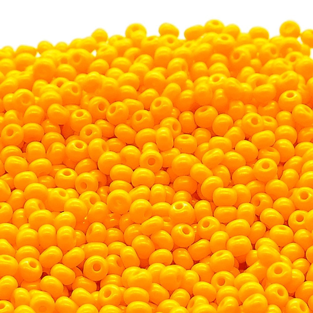 Preciosa Czech Glass Seed Beads 6/0 Size (4mm) Sold Per pack of 20 Grams, Yellow Opaque Color on white background