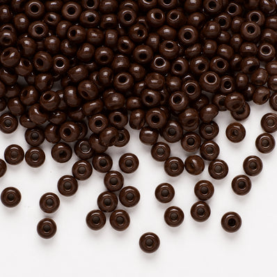 Preciosa Czech Glass Seed Beads 6/0 Size (4mm) Sold Per pack of 20 Grams, Dark Brown Opaque Color on white background
