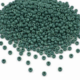 Preciosa Czech Glass Seed Beads 8/0 Size (3mm) Sold Per pack of 20 Grams, Forest green Opaque Color on white background