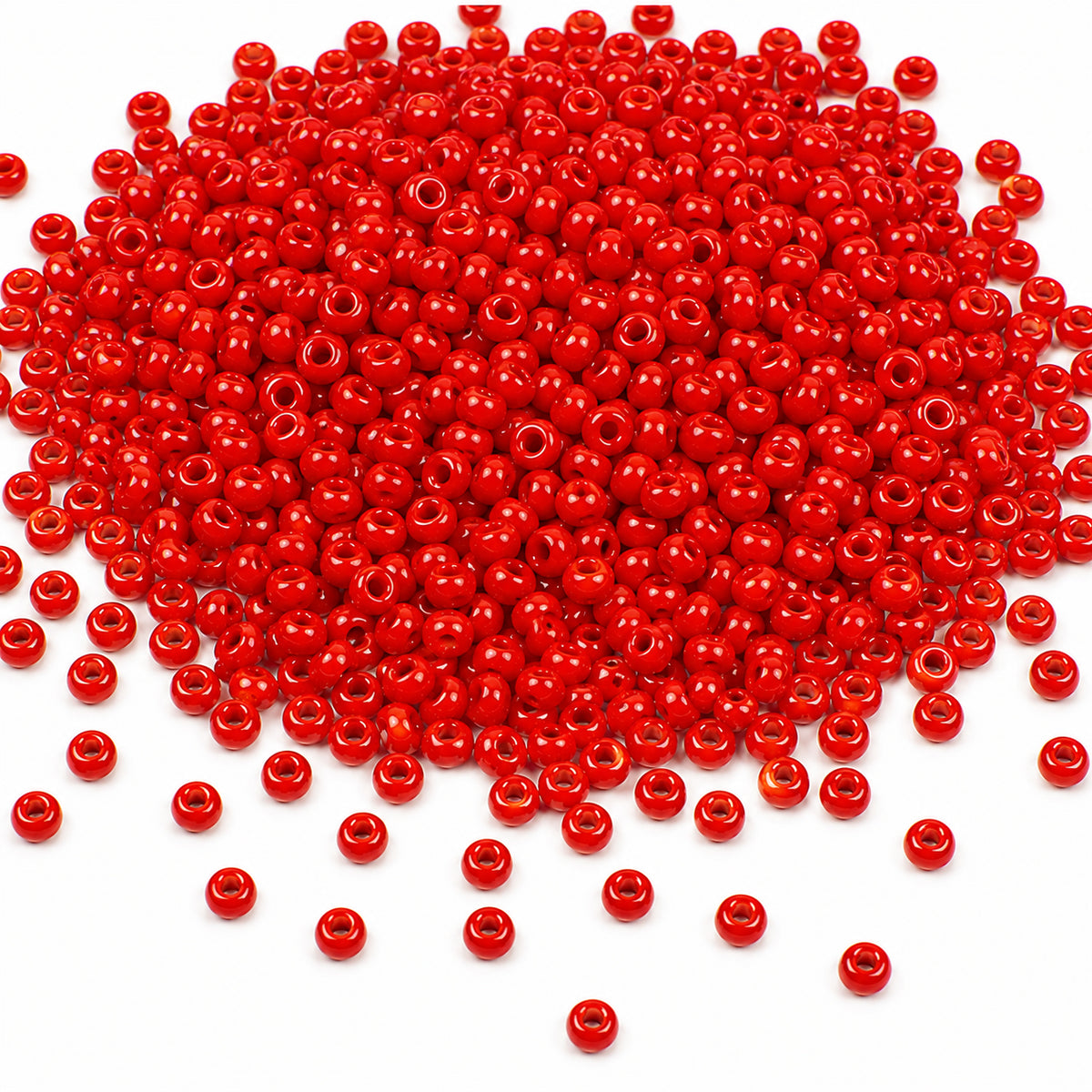 Preciosa Czech Glass Seed Beads 8/0 Size (3mm) Sold Per pack of 20 Grams, Red Opaque Color on white background