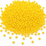 Preciosa Czech Glass Seed Beads 8/0 Size (3mm) Sold Per pack of 20 Grams, yellow Opaque Color on white background