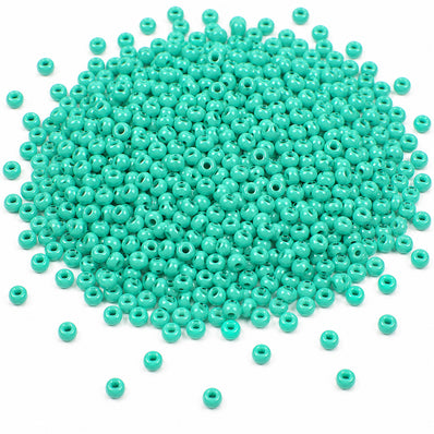 Preciosa Czech Glass Seed Beads 8/0 Size (3mm) Sold Per pack of 20 Grams, Teal Turquoise Opaque Color on white background