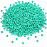 Preciosa Czech Glass Seed Beads 8/0 Size (3mm) Sold Per pack of 20 Grams, Teal Turquoise Opaque Color on white background