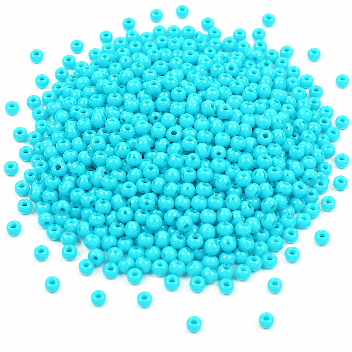 Preciosa Czech Glass Seed Beads 8/0 Size (3mm) Sold Per pack of 20 Grams, Turquoise Opaque Color on white background