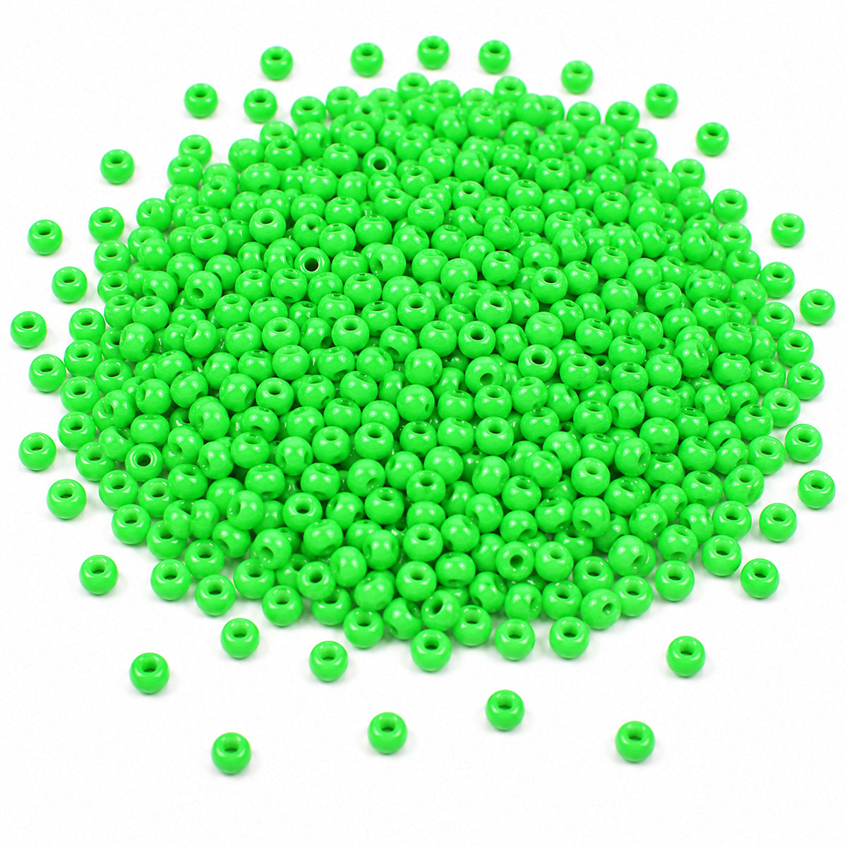 Preciosa Czech Glass Seed Beads 8/0 Size (3mm) Sold Per pack of 20 Grams, Lime Green Opaque Color on white background