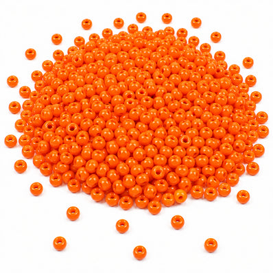 Preciosa Czech Glass Seed Beads 8/0 Size (3mm) Sold Per pack of 20 Grams, Orange Opaque Color on white background