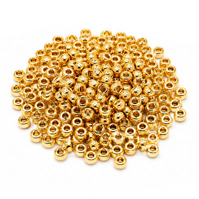 Preciosa Czech Glass Seed Beads 6/0 Size (4mm) Sold Per pack of 20 Grams, Metallic Gold Opaque Color on white background