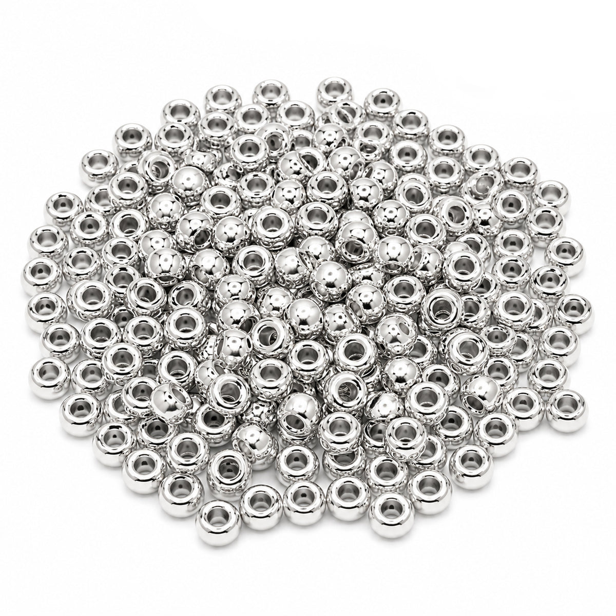 Preciosa Czech Glass Seed Beads 6/0 Size (4mm) Sold Per pack of 20 Grams, Metallic Silver Opaque Color on white background