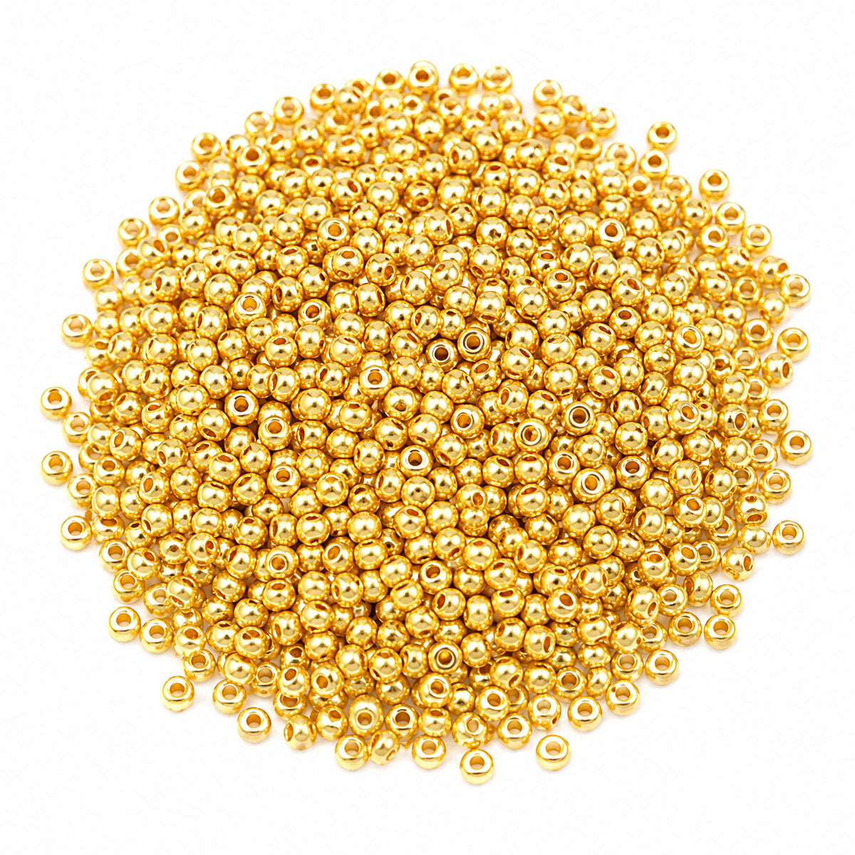 Preciosa Czech Glass Seed Beads 8/0 Size (3mm) Sold Per pack of 20 Grams, Metallic Gold Opaque Color on white background