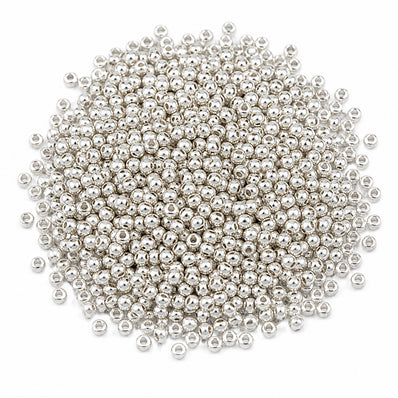 Preciosa Czech Glass Seed Beads 8/0 Size (3mm) Sold Per pack of 20 Grams, Metallic Silver Opaque Color on white background