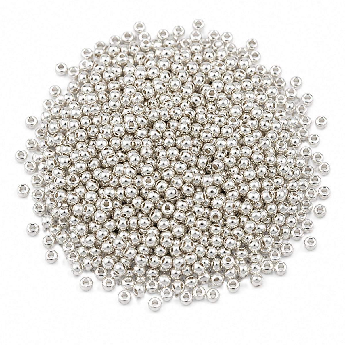 Preciosa Czech Glass Seed Beads 8/0 Size (3mm) Sold Per pack of 20 Grams, Metallic Silver Opaque Color on white background